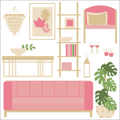 Living room– Illustration. Vector Living room interior.