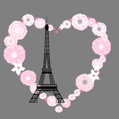 Fototapeta na wymiar Eiffel tower and flowers. 