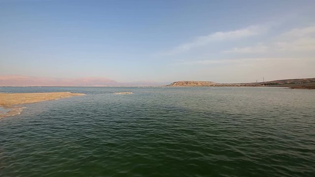 Hour before sunset at the Dead Sea the lowest point on the planet, Ein Bokek, Israel