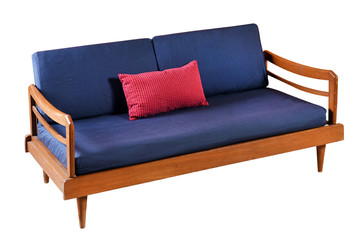 Blue sofa with red pillar