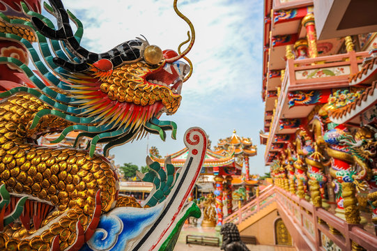 Golden dragon in Chinese shrine