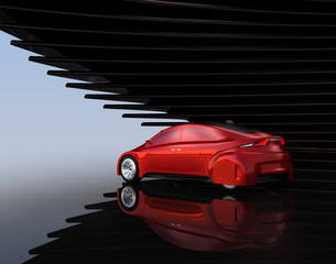 Obraz premium Metallic red autonomous car on abstract background. 3D rendering image. 