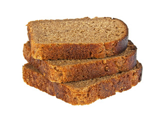 Rye bread slices with coriander seeds on a white background