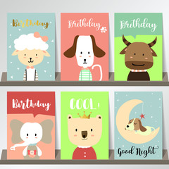 Pink blue green collection for banners,Flyers,Placards with sheep,dog,buffalo,elephant,bear and moon