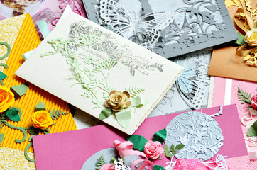 Pile of decorative paper cards, valentine, wedding