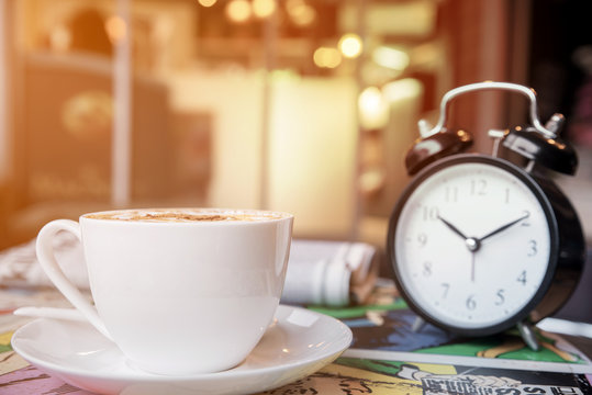 Retro alarm clock with coffee cup