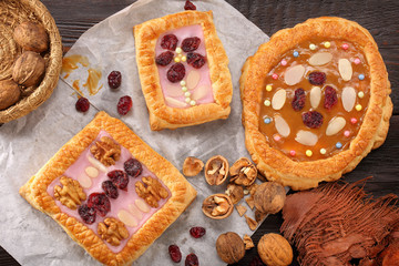Mazurek traditional polish easter cake on wooden background