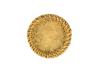 Empty wooden fruit or bread basket on white background
