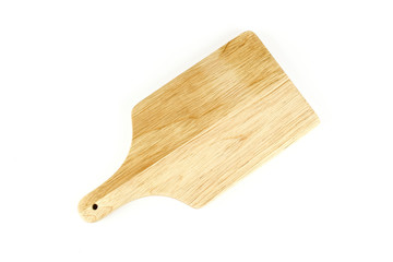 Brown wooden cutting board isolated on white background