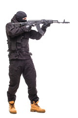 Fototapeta premium Terrorist with weapon on a white