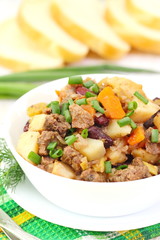 Stew meat with vegetables and haricot