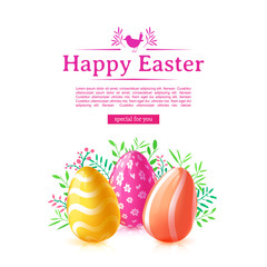 Design template banner for Happy Easter. Poster decoration colored egg and flower. Square card with logo for happy easter offer with silhouettes of chick. Vector
