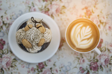 Vintage coffee with cake on table