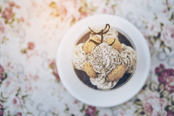Vintage brown cake on table