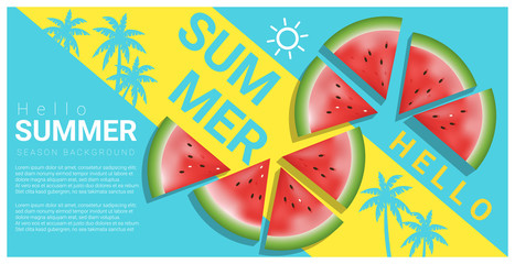 Hello summer background with watermelon , vector , illustration