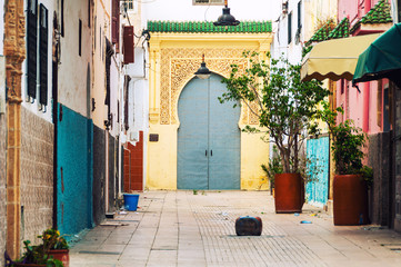 Rabat, Morocco. Empty streets of old town Rabat medina