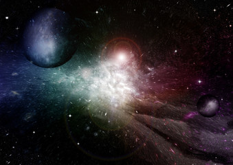 Fototapeta premium Stars, dust and gas nebula in a far galaxy