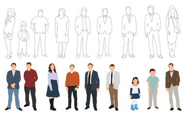 Vector illustration, collection of people and outlines of people