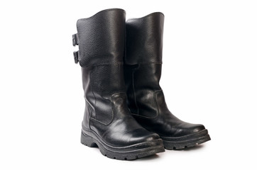 Mens black boots on white background