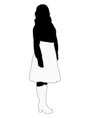 Vector black and white silhouette girl in a skirt