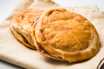 Pizzetta sfoglia, typical food of Cagliari city, Sardinia, Italy