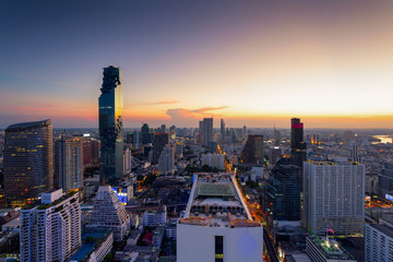 Aerial view of Bangkok modern office buildings, condominium, living place in Bangkok city downtown...