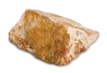 Mineral stone corundum isolated on white background. Corundum is a crystalline form of aluminium oxide containing iron, titanium, vanadium and chromium.