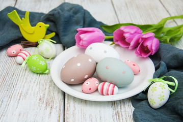 Easter eggs and tulips