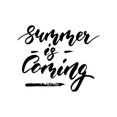 Hello Summer vector illustration, background. Fun quote. Hand lettering inspirational typography poster with rays. Handwritten banner, logo, label or badge.