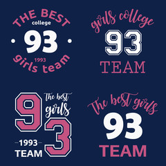 The best girls team college logo 93 isolated vector set