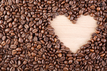 Heart coffee frame made of coffee beans