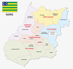 goias administrative and political map with flag
