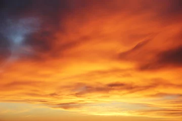 Fotobehang Orange sunset on the cloudy sky © elena