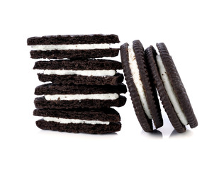 Chocolate cookies with cream isolated on white background.