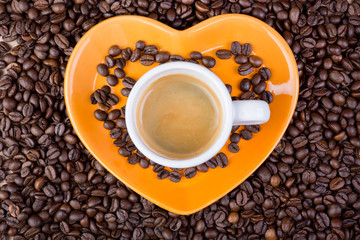 Heart coffee frame made of coffee beans