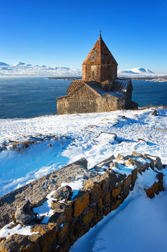 Sevan temple complex on the peninsula of the Lake Sevan, Armenia