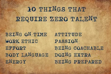 Tableau sur plexiglas Citations Inspiring motivation quote of 10 things that require zero talent with typewriter text. Distressed Old Paper with Typing image.  © b11mdana