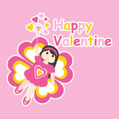 Vector cartoon of cute girl with butterfly custom for Valentine postcard, greeting card, and wallpaper