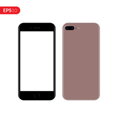 Smartphone, mobile, phone mockup isolated on white background with blank screen. Back and front view realistic vector illustration phone with pink color.