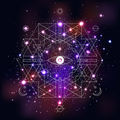 Mystical geometry symbol on space background.