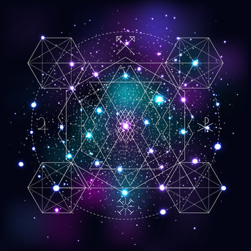 Mystical geometry symbol on space background.