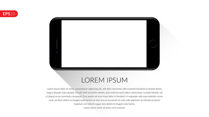 Smartphone, mobile, phone mockup isolated on white background with blank screen. Horizontal view realistic vector illustration phone with black color.