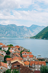 Naklejka na ściany i meble Perast view from the tower. Photos from the height, from the chapel of the church. Kotor Bay, Montenegro.