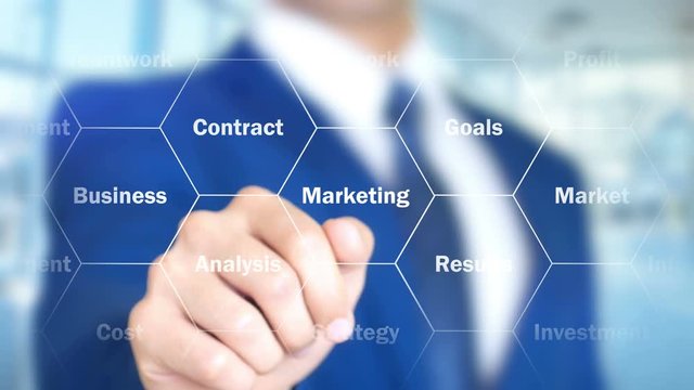 Improve, Businessman working on holographic interface, Motion Graphics