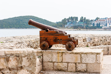 Old Venetian cannon in the old town of Korcula on the island of Korcula, Croatia