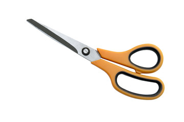 Yellow scissors isolated on a white background