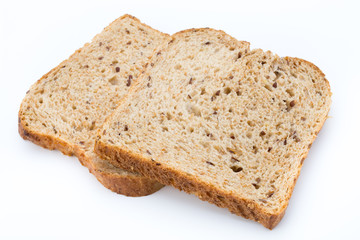Slices of rye bread isolated on white background.