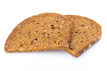 Slices of rye bread isolated on white background.
