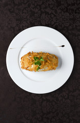 Fried chicken cutlet in breadcrumbs