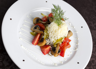 Salad with mushrooms in a restaurant